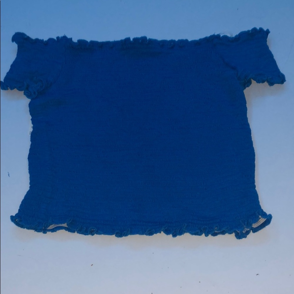 Blue off the shoulder crop top